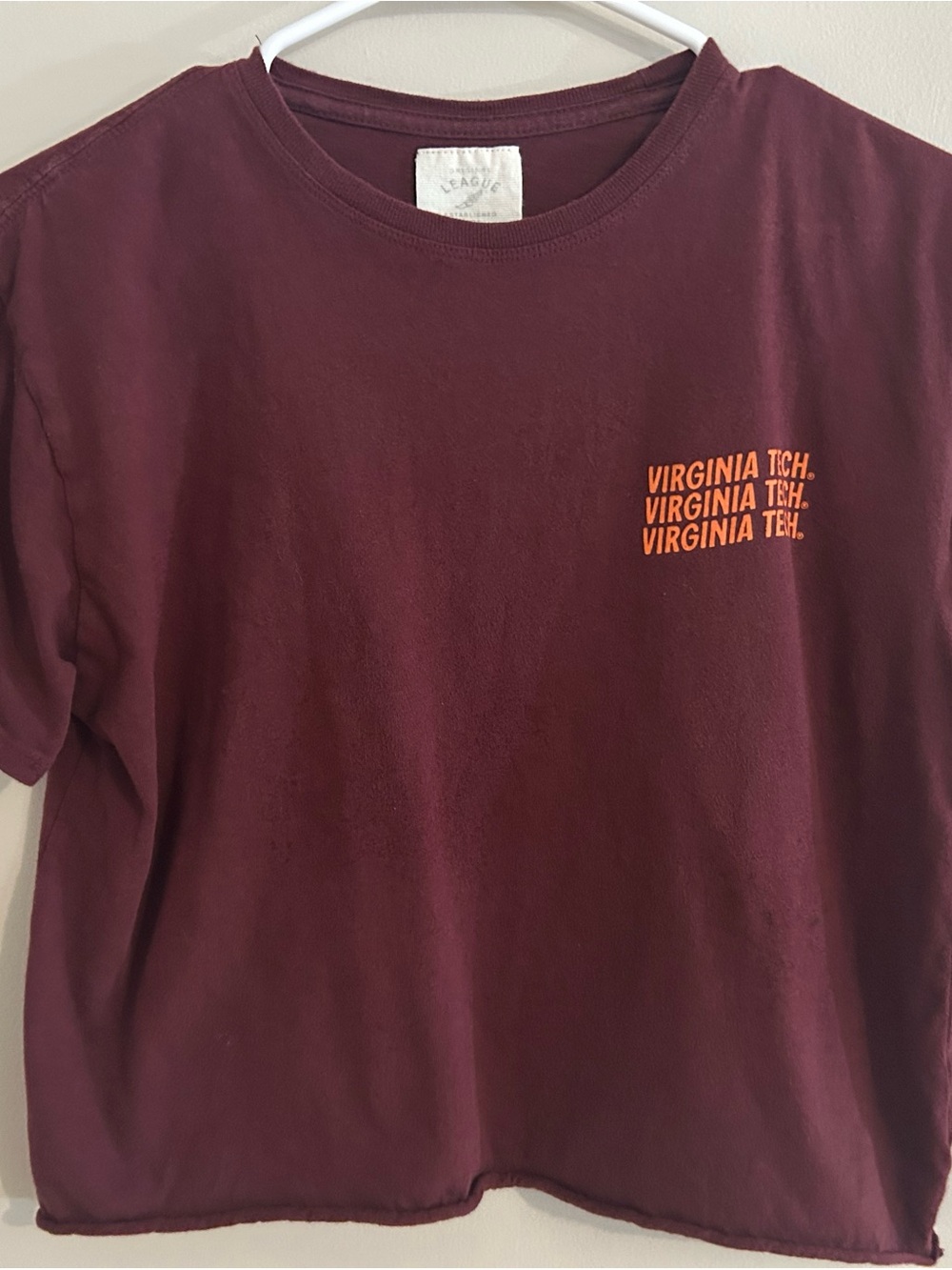 VA Tech League Maroon Crewneck T‑Shirt with Subtle Label